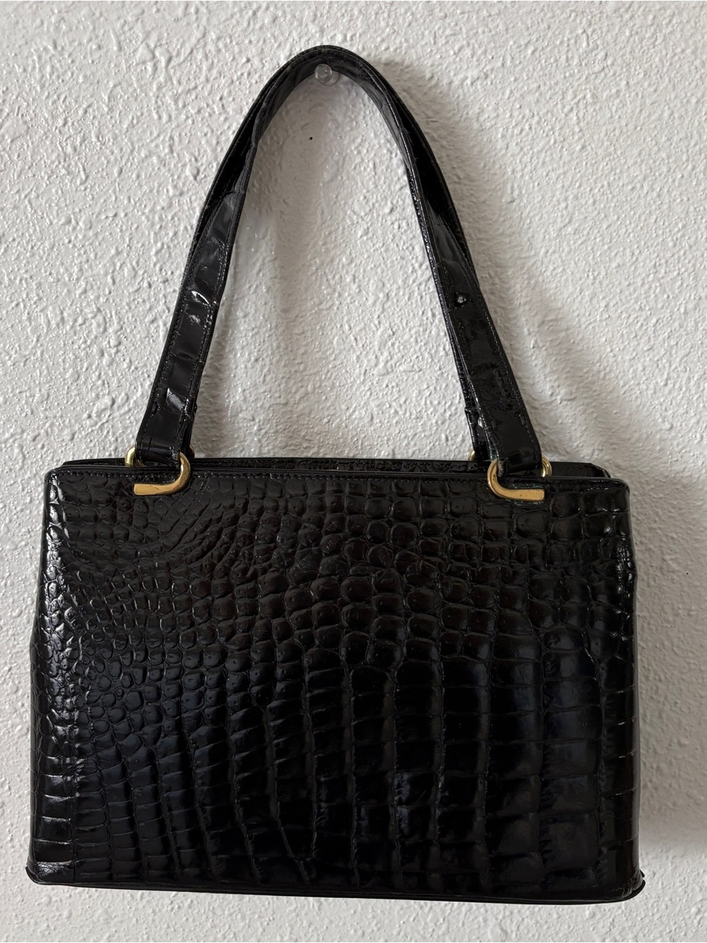 Black Croc-Embossed Shoulder Bag